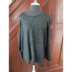 Democracy XL Womens Charcoal Gray Cold-Shoulder Knit Top Casual Long Sleeve